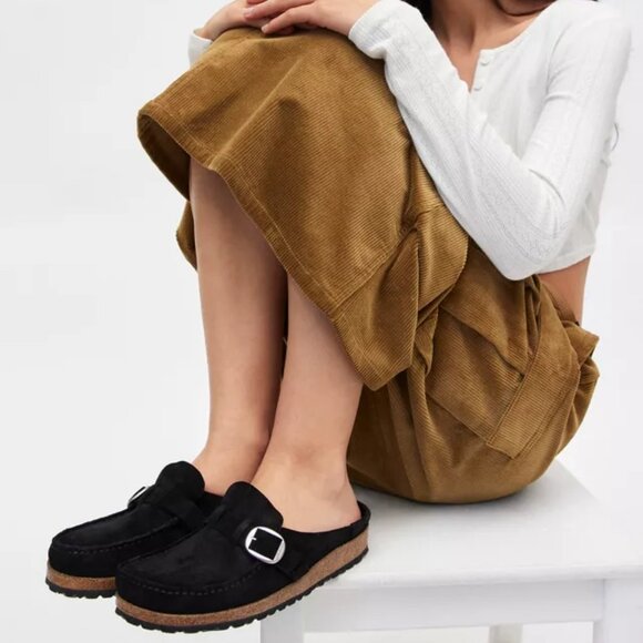 Birkenstock Women's Black Buckley Suede Leather Moccasin Sandals Size US 7 - Picture 1 of 7